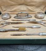 Antieke zilveren 9-delige toiletset in originele kist, Antiek en Kunst, Ophalen of Verzenden, Zilver