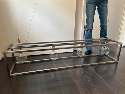 Industriële hanglamp RVS met 4 lampen, Huis en Inrichting, Lampen | Hanglampen, Zo goed als nieuw, Minder dan 50 cm, Metaal, Ophalen