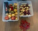 Superveel kerstballen en ornamenten in champagne/rood, Ophalen, Zo goed als nieuw