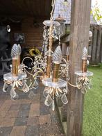 Gouden kroonluchter met kristal en lampjes, Ophalen of Verzenden, Gebruikt, Glas, Klassiek