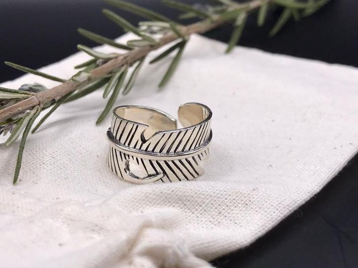 Zilveren Boho Ring - Handgemaakt - Maat 19 -, Sieraden, Tassen en Uiterlijk, Ringen, Nieuw, Dame, 19 tot 20, Zilver, Zilver, Ophalen of Verzenden