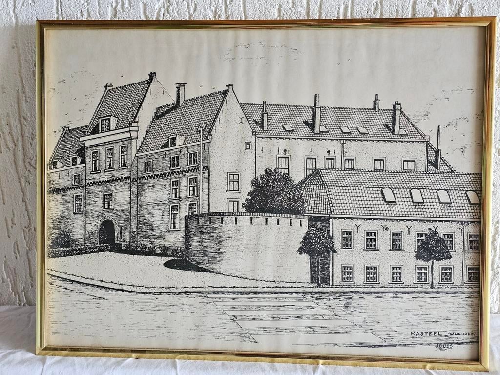 Kasteel Woerden Tekening J.Duijs, Ophalen of Verzenden
