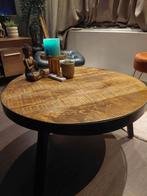 Houten salontafel met metalen rand en poten, Huis en Inrichting, Tafels | Salontafels, Ophalen, 50 tot 100 cm, Rond, 50 tot 100 cm