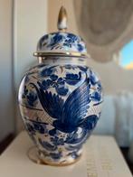 H. Bequet Quaregnon Vaas - Paradijsvogel & Goud, Blauw, Aardewerk of Porselein, Ophalen of Verzenden, Zo goed als nieuw