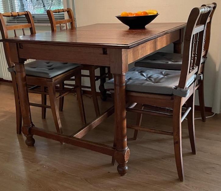 eettafel met 6 stoelen, Huis en Inrichting, Tafels | Eettafels, Gebruikt, 50 tot 100 cm, 100 tot 150 cm, Vijf personen of meer