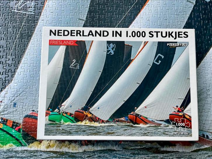 Puzzel Friesland zeilboten. 1000 st. (vierde puzzel gratis), Hobby en Vrije tijd, Denksport en Puzzels, Zo goed als nieuw, Legpuzzel