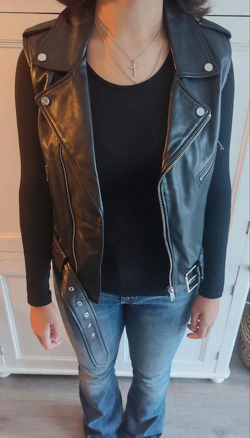 Zara black leather biker waistcoat jacket M, Kleding | Dames, Jassen | Zomer, Zo goed als nieuw, Maat 38/40 (M), Zwart, Ophalen of Verzenden