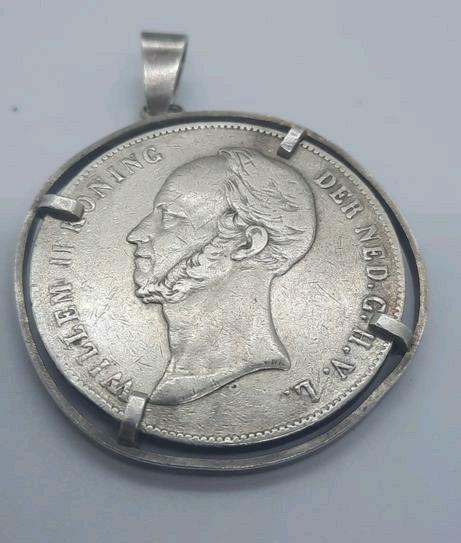 Zilveren Rijksdaalder 1847 Willem II, Sieraden, Tassen en Uiterlijk, Kettingen, Gebruikt, Zilver, Zilver, Met hanger, Ophalen of Verzenden