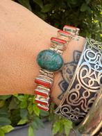 Bijzonder mooie 925 zilveren armband..Turkoois&Bloedkoraal., Ophalen of Verzenden, Zo goed als nieuw, Met edelsteen, Zilver