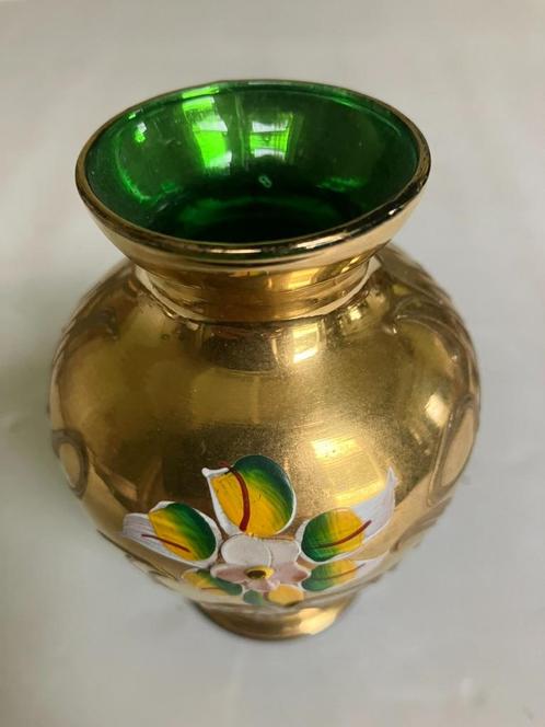 ORIGINELE VENETIAANSE MURANO TRE FUOCCHI VAAS, 24K BLADGOUD, Antiek en Kunst, Antiek | Glas en Kristal, Verzenden