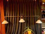 Messing Biljartlamp - vintage met 3 glazen kappen - 3xE27, Ophalen, Gebruikt, Overige typen, E27 (groot)