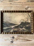 Antiek schilderijtje herder met schapen, Antiek en Kunst, Ophalen of Verzenden