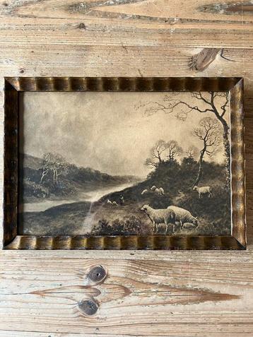 Antiek schilderijtje herder met schapen beschikbaar voor biedingen