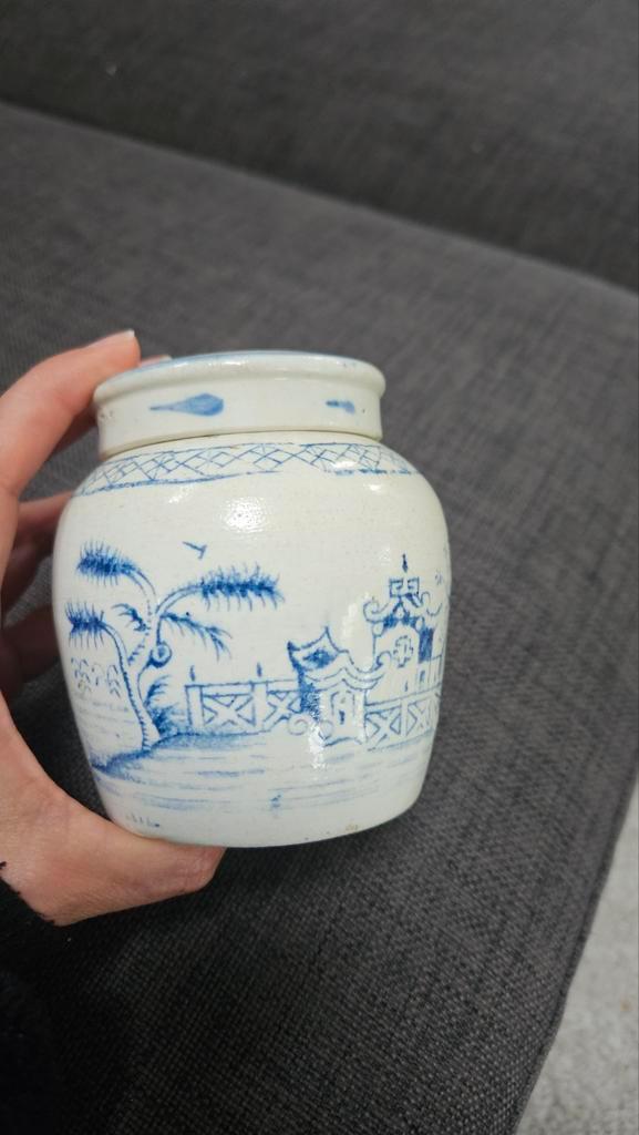 Oude Gemberpot met Blauwe Decoratie, Antiek en Kunst, Antiek | Keramiek en Aardewerk, Ophalen of Verzenden