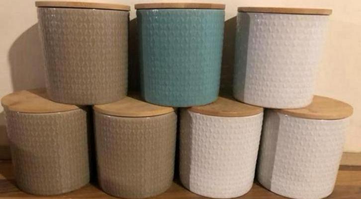 Luxe Decoratieve voorraad pot met Bamboe deksel NIEUW, Huis en Inrichting, Keuken | Potten en Pannen, Nieuw, Pot, Bus of Blik