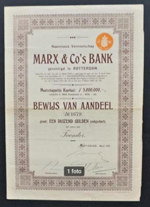 Marx & Co's Bank - Rotterdam - 1911, Postzegels en Munten, Aandelen en Waardepapieren, Aandeel, Voor 1920, Ophalen of Verzenden