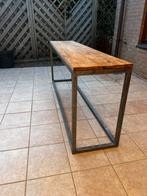 Aangeboden: lange tafel met rustiek eiken tafelblad, Huis en Inrichting, Tafels | Sidetables, Ophalen, Zo goed als nieuw, 150 tot 200 cm