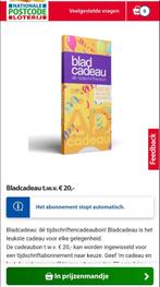 Bladcadeau Waardebon t.w.v 20 euro Voucher, Tickets en Kaartjes, Kortingen en Cadeaubonnen, Eén persoon, Cadeaubon, Overige typen