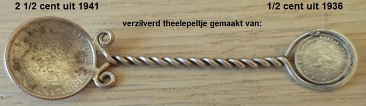 verzilverde lepel 1941, ½ cent en 2½ cent NL munten, Verzamelen, Overige Verzamelen, Gebruikt, Ophalen of Verzenden