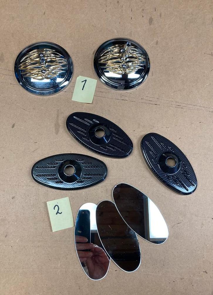 Losse spiegelsets Highway Hawk rond CHROOM en ovaal CARBON, Motoren, Accessoires | Overige, Zo goed als nieuw, Ophalen of Verzenden