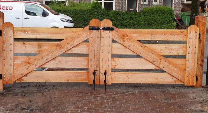 Luxe Lariks Douglas 4 Planks Poort Oprit 110x400cm, Tuin en Terras, Schuttingen, Zo goed als nieuw, Hout, 1 tot 2 meter, 3 tot 6 meter