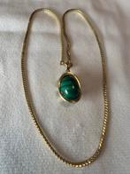 Gouden ketting met groene steen malachiet, Sieraden, Tassen en Uiterlijk, Kettingen, Ophalen of Verzenden, Zo goed als nieuw, Met edelsteen