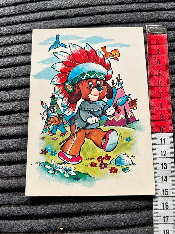14. Oude kinderkaart Hondje als indiaan, Verzamelen, Ansichtkaarten | Themakaarten, Ongelopen, 1980 tot heden, Ophalen of Verzenden