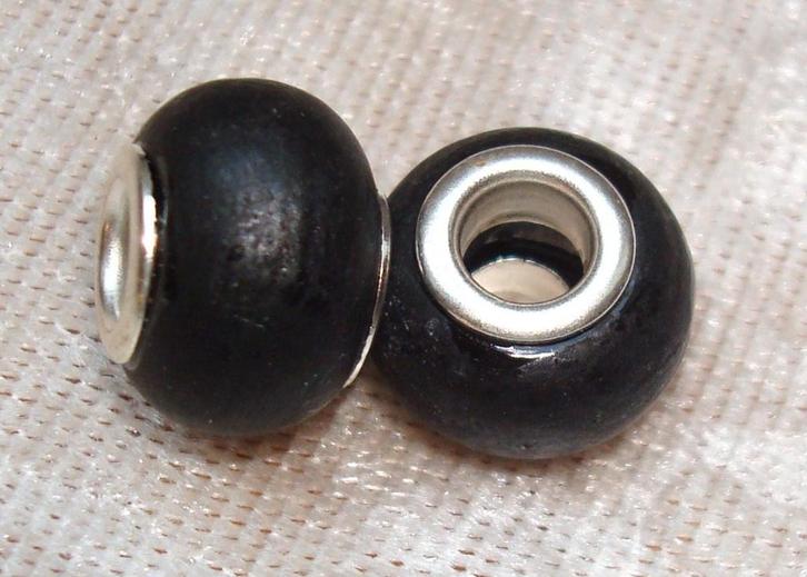 SALE: Groot-gat glasbedel zwart frosted, Sieraden, Tassen en Uiterlijk, Bedels, Nieuw, Overige merken, Glas of Kristal, 4 bedels of meer