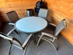 Rondetafel met glasplaat tuinset, Tuin en Terras, 4 zitplaatsen, Gebruikt, Aluminium, Ophalen of Verzenden