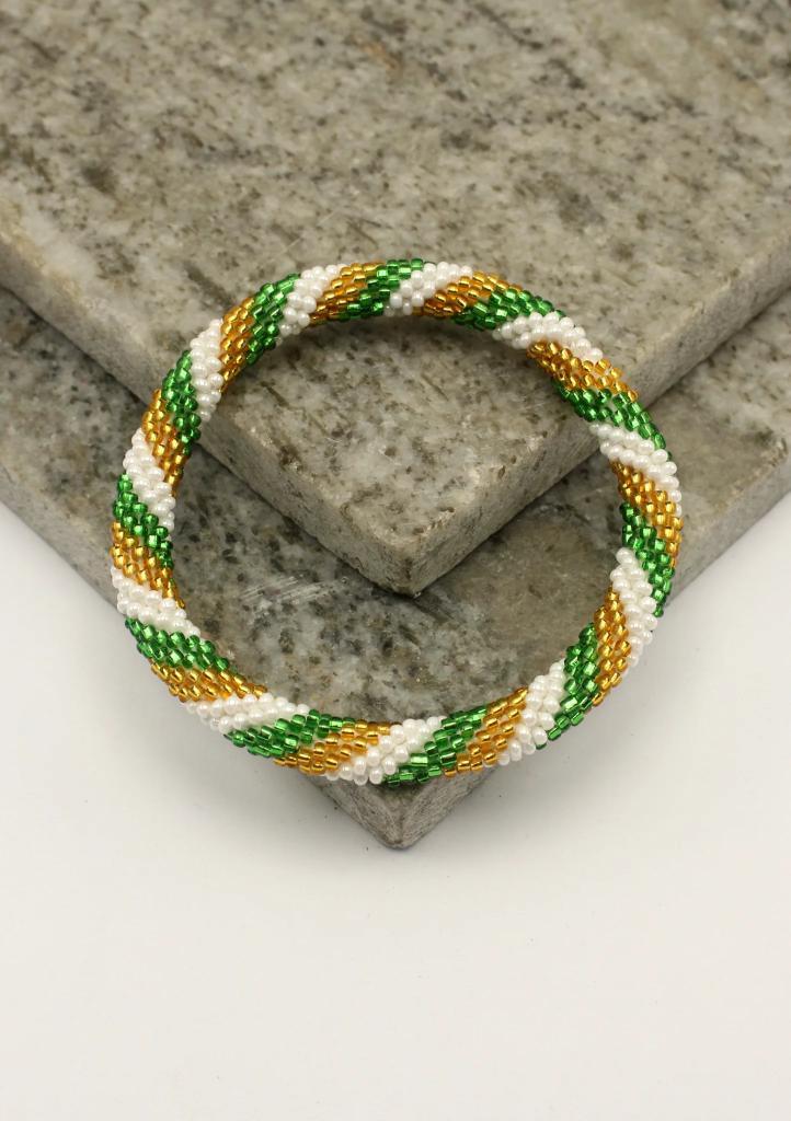 Glaskralen armband - wit, groen en goud - RB132, Sieraden, Tassen en Uiterlijk, Armbanden, Nieuw, Overige materialen, Overige kleuren