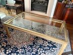 Salontafel met messing frame en glazen blad, Ophalen, 100 tot 150 cm, 50 tot 100 cm, Zo goed als nieuw