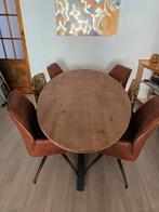 Mangohouten eettafel met 4 cognac kuipstoelen, Huis en Inrichting, Complete eetkamers, Ophalen, Zo goed als nieuw, Modern, 4 tot 6 stoelen