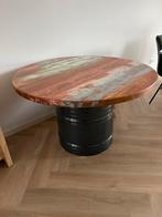 Ronde kleurrijke tafel met metalen onderstel, Huis en Inrichting, Tafels | Salontafels, 100 tot 150 cm, Rond, Metaal, Zo goed als nieuw