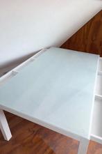 IKEA witte tafel met houten onderstel en glasblad, Huis en Inrichting, Bureaus, Ophalen, Gebruikt