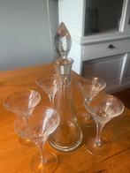 Antieke kristallen geëtste karaf met 5 bijpassende glazen, Ophalen