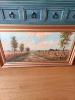 Oud schilderij landweg met hooioppers  van F. Wensing., Antiek en Kunst, Kunst | Schilderijen | Abstract, Ophalen of Verzenden