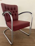 Gispen 412 GE fauteuil, zijdemat frame, bordeaux rood leer, Design, 75 tot 100 cm, Ophalen of Verzenden, Zo goed als nieuw