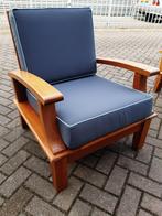 Heerlijke stoel met nieuwe stof outdoor Sunbrella gestoffeer, Tuin en Terras, Tuinsets en Loungesets, Hardhout, Stoel, Zo goed als nieuw