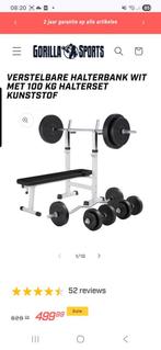 Verstelbare Halterbank Wit Met 100 kg Halterset Kunststof, Ophalen, Zo goed als nieuw, Fitnessbank