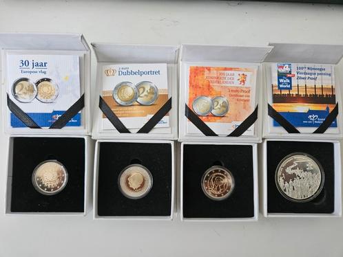 Nederland 3x 2 Euromunt Proof + 1 Penning Zilverproof, Postzegels en Munten, Munten | Nederland, Euro's, Koningin Beatrix, Zilver