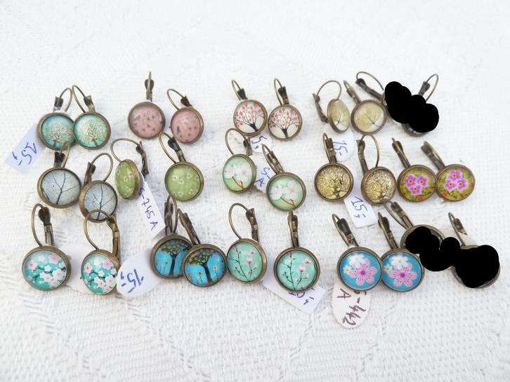 13 paar NIEUWE cabochon oorbellen – thema: natuur, Sieraden, Tassen en Uiterlijk, Oorbellen, Nieuw, Hangers, Glas, Overige kleuren