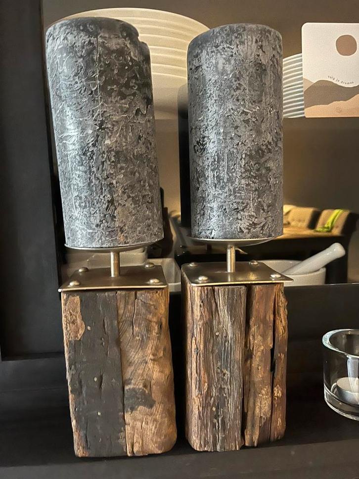 Houten Kaarsenstandaard Set (2 stuks), Huis en Inrichting, Woonaccessoires | Kandelaars en Kaarsen, Gebruikt, Kandelaar, Minder dan 25 cm
