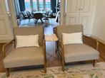 Zara Inspired Ash Wood Linen Accent Chairs, Ophalen, Twee, Bruin, Zo goed als nieuw