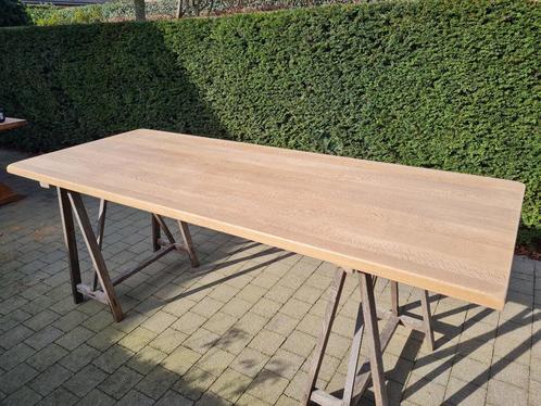 Oud massief eiken tafelblad 220 x 85 x 4 cm, Antiek en Kunst, Curiosa en Brocante, Ophalen of Verzenden