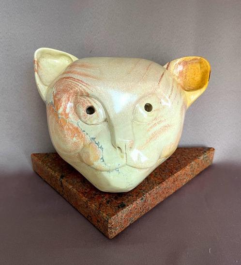 Kattenkop in natuursteen handwerk, Antiek en Kunst, Kunst | Beelden en Houtsnijwerken, Ophalen of Verzenden