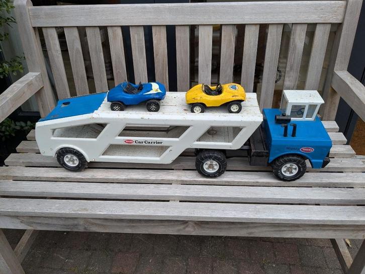 Tonka Migthy Car Carrier, Jeep en kiepwagen in goede staat, Verzamelen, Speelgoed, Gebruikt, Ophalen