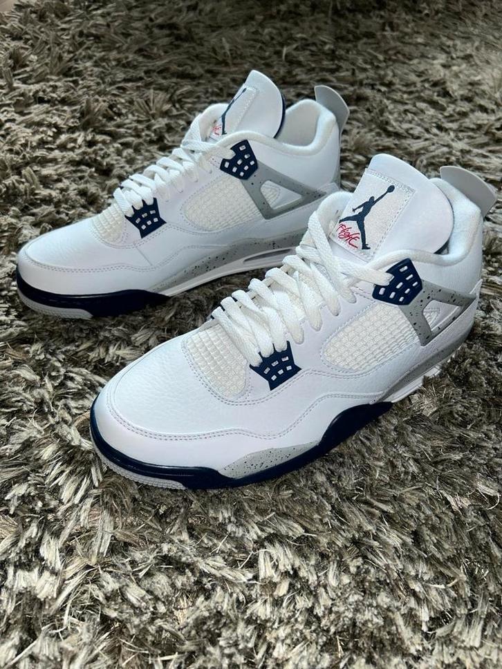Air Jordan 4 Retro White Midnight Navy, Kleding | Heren, Schoenen, Nieuw, Sneakers of Gympen, Wit, Ophalen of Verzenden