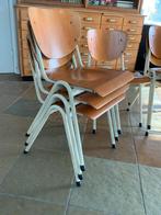 6 Vintage Industriële Stoelen - Hout & Metaal Design Stoelse, Ophalen, Gebruikt, Vintage retro, Vijf, Zes of meer stoelen