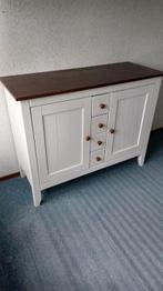 Houten dressoir. Wit met donkerbruin blad. Deurtjes en lades, Ophalen, Gebruikt, 25 tot 50 cm, 100 tot 150 cm