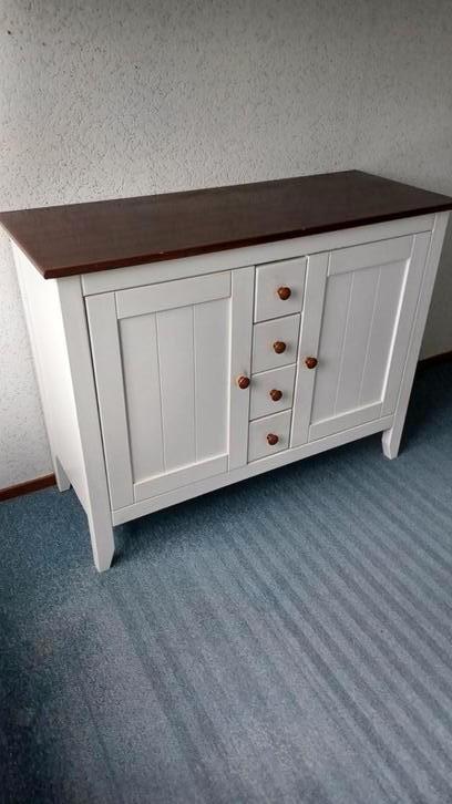 Houten dressoir. Wit met donkerbruin blad. Deurtjes en lades, Huis en Inrichting, Kasten | Dressoirs, Gebruikt, 100 tot 150 cm